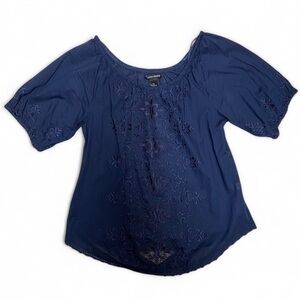 Lucky Brand Navy Blue Babydoll Eyelet Top